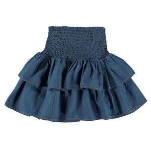 Molo Bonita Tiered Mini Skirt Dark Wash Chambray Girls Size 14 Smocked Waist